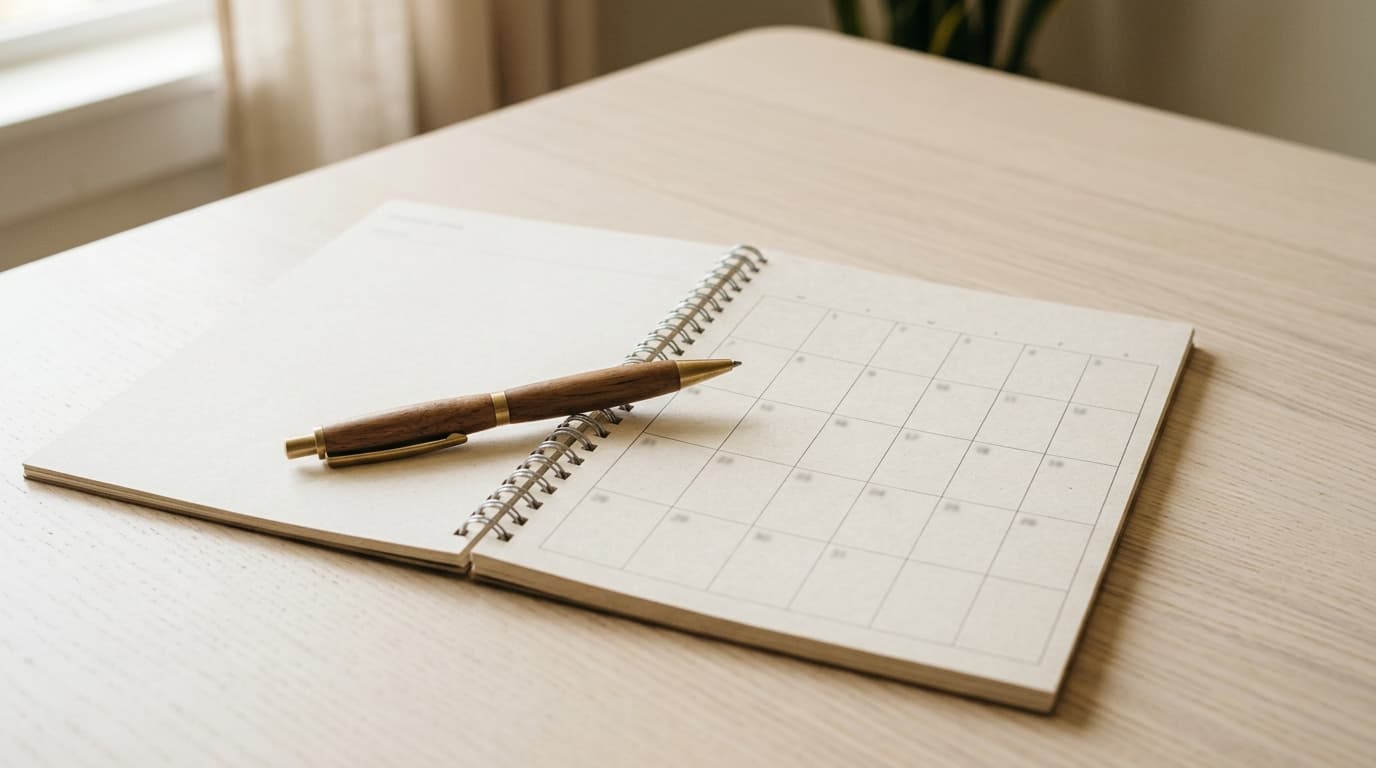 An open calendar with a marker resting on it