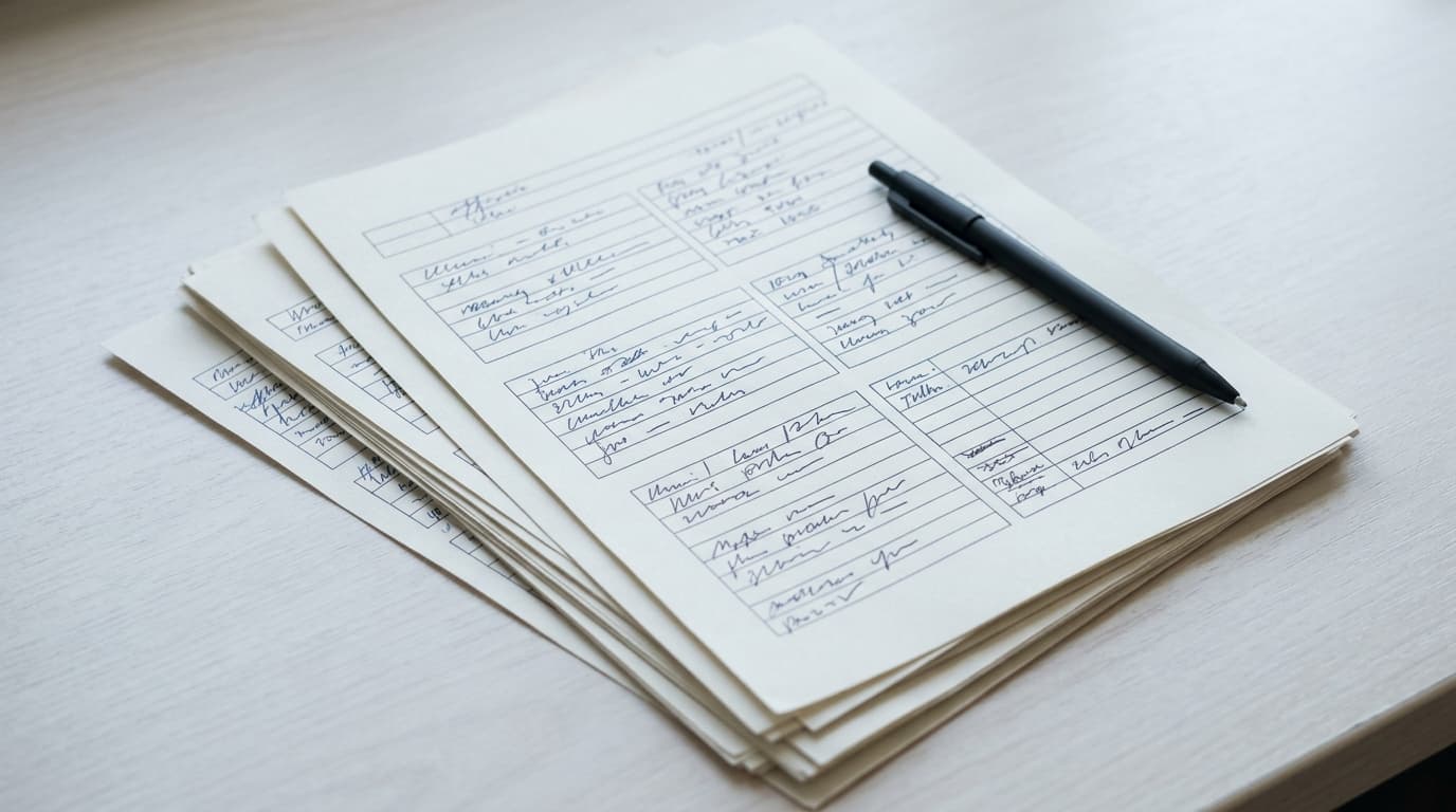 Tax return forms filled in by hand