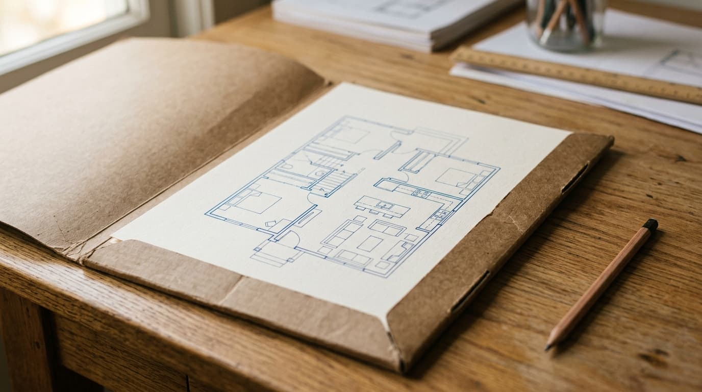 People studying project drawings spread across a table